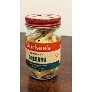 Vintage Durkee’s Oregano Spice Jar Mini Dominoes Set Retro Kitchen Kitsch Decor